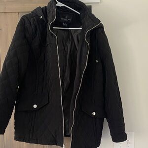London Fog Black Quilted Hooded Puffer Coat